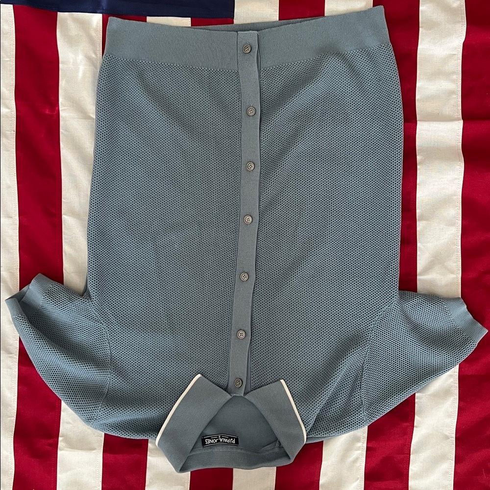 Blue Short Sleeve Button-Up Polo Shirt - Picture 3 of 6